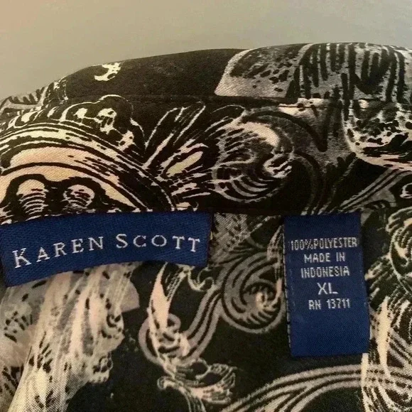 Karen Scott Black/White Long Sleeved Button Down Women’s Blouse Size XL - Picture 4 of 9